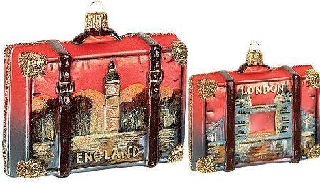 England Travel Suitcase Polish Glass Christmas Ornament