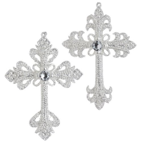 RAZ Imports – Jeweled Silver Cross Ornaments 6″