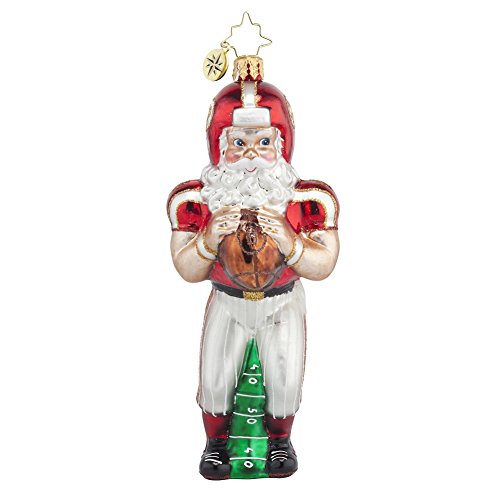 Christopher Radko Touchdown Santa Glass Christmas Ornament – Football Theme – 5.75″h.
