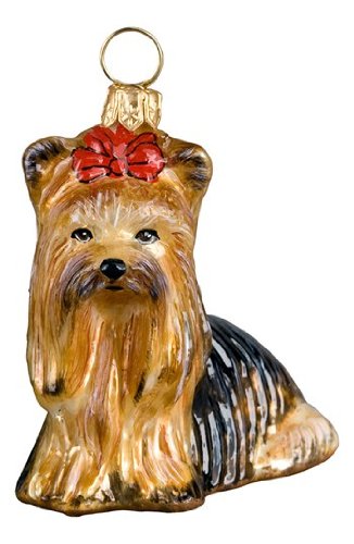 Joy to the World Collectibles European Blown Glass Pet Ornament, Yorkshire Terrier Sitting