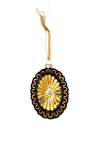 Sage & Co. XAO16919GD Glass Oval Medallion Ornament, 3.75-Inch