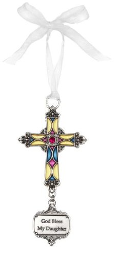 Ganz God Bless My Daughter Stained Glass Cross Ornament Size: 3 1/2 inches