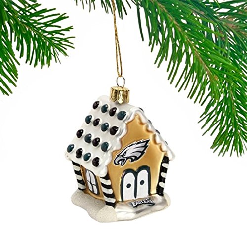 Philadelphia Eagles NFL Blown Glass Gingerbread House Ornament