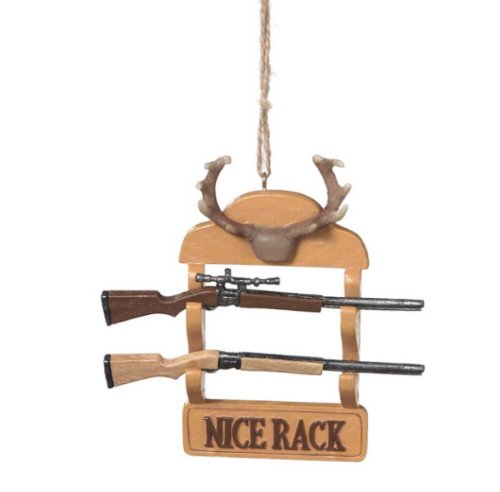 Nice Rack Hunting Rifles & Antlers Gun Rack Christmas Ornament 4″