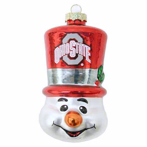 NCAA Ohio State Buckeyes Blown Glass Top Hat Snowman Ornament