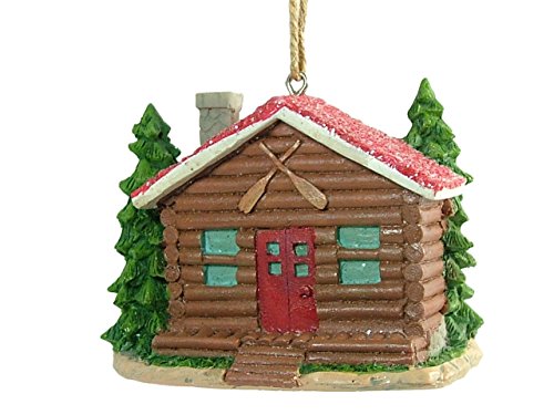 New Lodge Rustic Log Cabin Camping Equipment Red Roof Christmas Tree Ornament