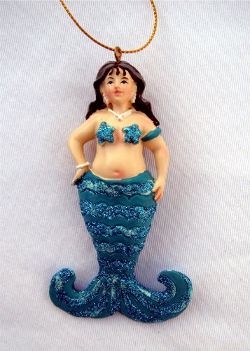 Mermaid Christmas Ornament Resin Teal Blue with Sparkle