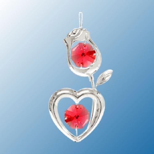 Hanging Sun Catcher or Ornament….. Rose with Heart Stem in Red Swarovski Austrian Crystals