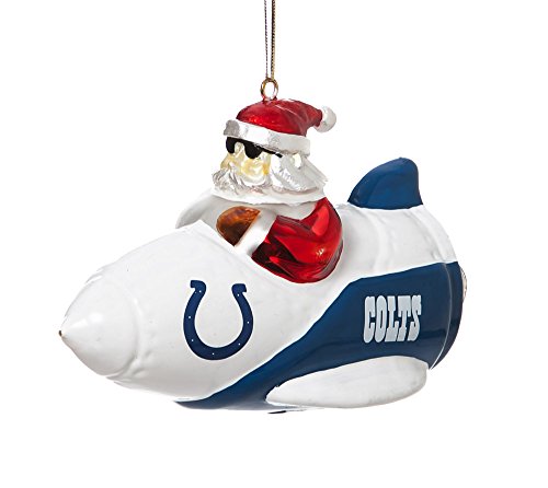 Indianapolis Colts Glass Rocket Santa Christmas Ornament