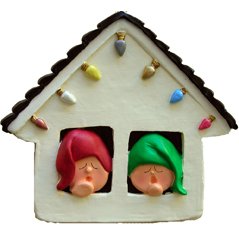House with Windows & Two Heads Ornament