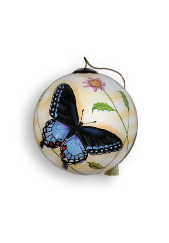 Ne’Qwa Art Blue Butterflies – Glass Ornament Hand-Painted Reverse Painting Distinctive 239-NEQ