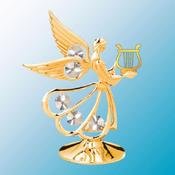 24K Gold Plated Angel W/ Lyre Free Standing – Clear – Swarovski Crystal