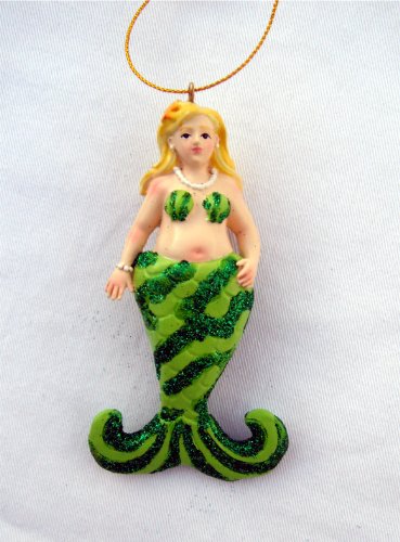 Mermaid Christmas Ornament Resin Green with Sparkles