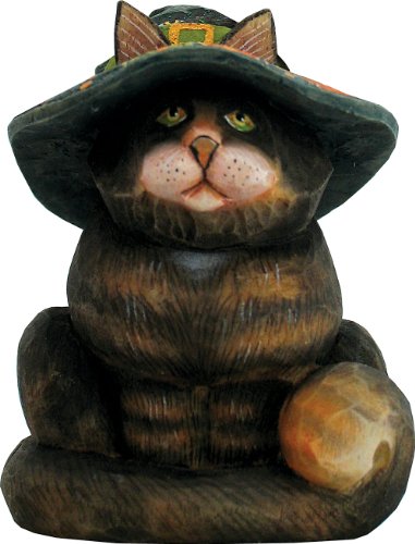 G.DeBrekht Halloween Cat – Surprise Mouse under hat figurine – hand painted