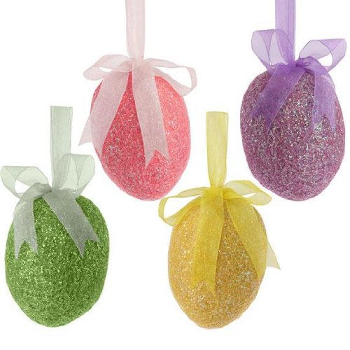 RAZ Imports Easter 6.5″ Glittered Easter Egg Ornaments, Set of 4