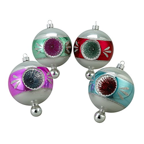 Kurt Adler Early Years Striped Reflector Ball Ornament, 4-Inch, Set of 4