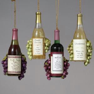 Kurt Adler Wine Bottle and Grape Ornament, Set of 4