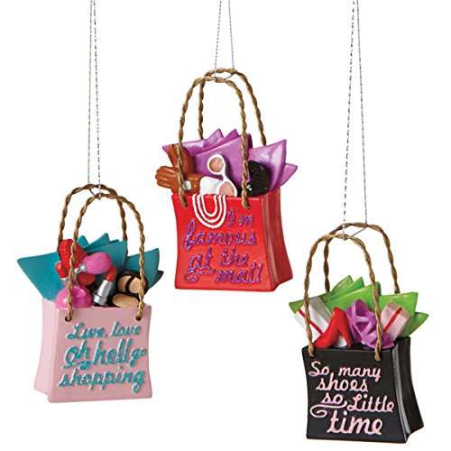 Fashion Avenue “I’m Famous at the Mall” Glittered Shopping Bag Christmas Ornament 3.75″