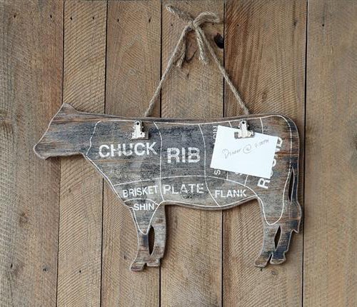 Wooden Cow Butcher Chart Wall Decor with Clips – Steak Beef Flank Chef Hanging Decoration