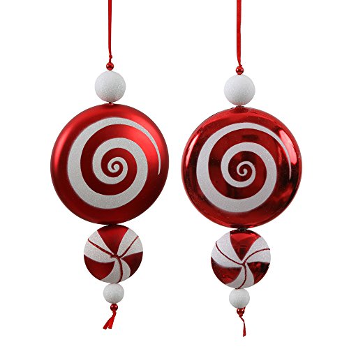 Vickerman Christmas Trees O132403 Candy Dangle Ornament, 9-Inch, Red/White, Set of 2