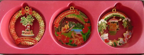 Hawaiian Festive Holiday 3-Pack Collectible Metal Christmas Ornaments