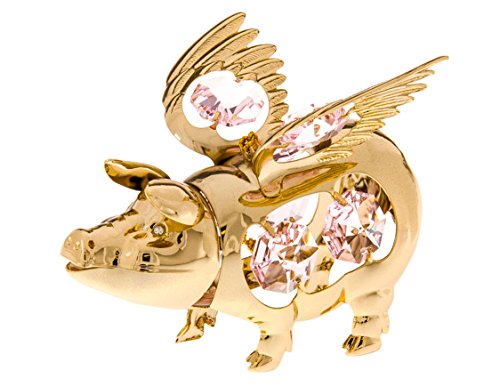 Flying Pig 24k Gold Plated Ornament with Pink Swarovski Crystals
