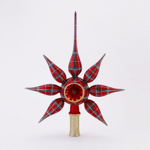 13″ David Strand Designs Glass Starlight Stewart Plaid Christmas Tree Topper