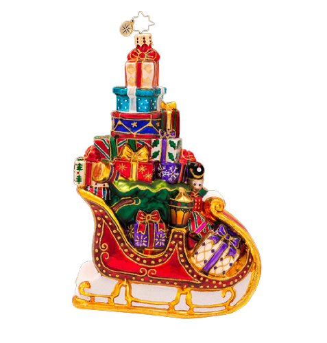 Christopher Radko Glass Santa Sleigh Pile Up with Presents Christmas Ornament #1017365