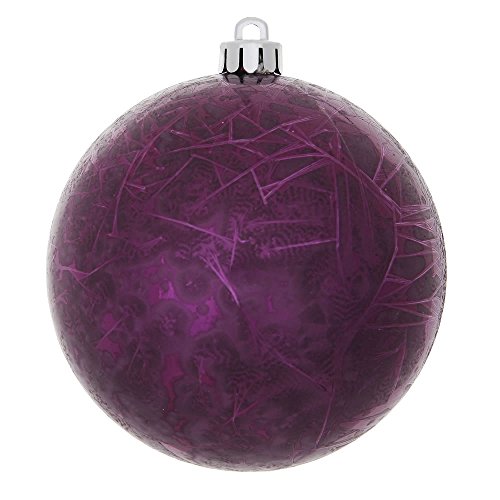 4″ Plum Crackle Ball Ornament UV Drilled 6/Bag
