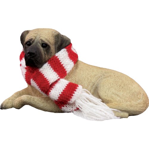 Sandicast Fawn Mastiff with Red and White Scarf Christmas Ornament