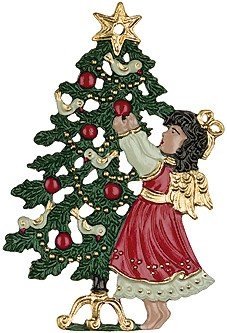 Angel by Tree German Pewter Christmas Ornament