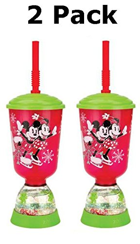 Zak Designs Mickey and Minnie Mouse Peace & Joy Holiday 9 oz Fun Floats Snowglobe Tumbler (2 Pack)
