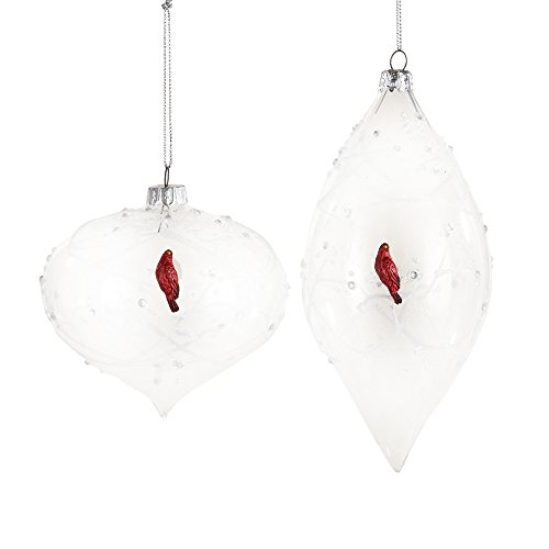Kurt Adler Glass Onion and Drop Ornaments with 2-Piece Red Bird, 3-Inch