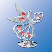 Best Gift for Valentine’s Day – Chrome Plated Angel W/ Heart Free Standing – Red – Swarovski Crystal