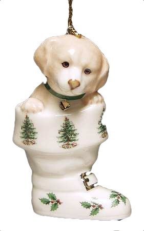 Spode Christmas Tree Signature Ornament 2003 Puppy, Stocking