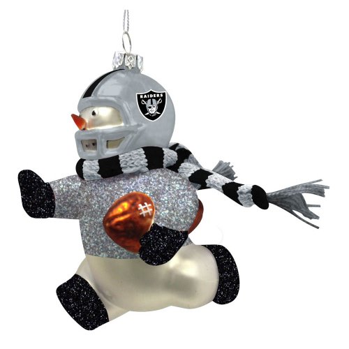 Oakland Raiders Glass Snowman Player Christmas Ornament