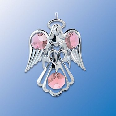 Purple Swarovski Crystal Silver Guardian Angel Ornament