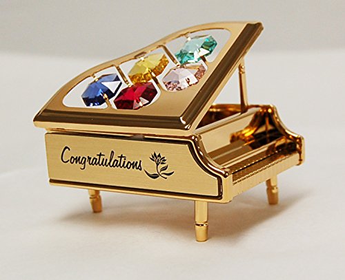 “Congratulations” 24k Gold Plated Piano Free Standing with Colors Swarovski Crystal