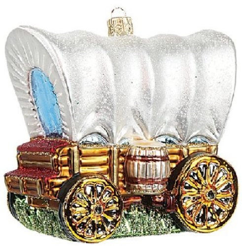 Western Covered Wagon Polish Glass Christmas Ornament