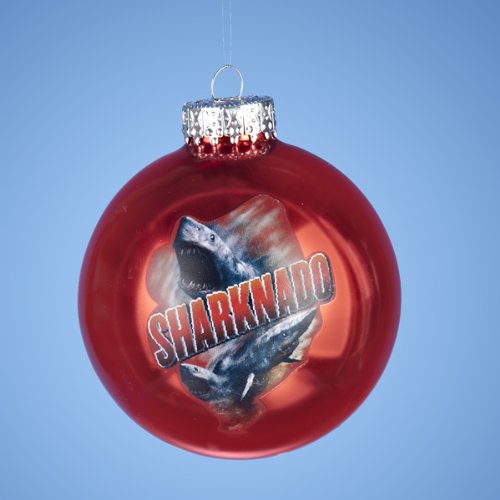 Kurt Adler 80mm Red Glass Sharknado Ball Ornament