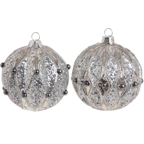 RAZ Imports – Silver Mercury Glass Jeweled Ball Ornaments