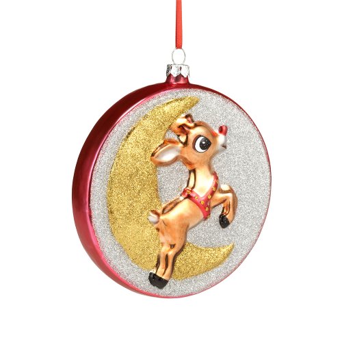 Department 56 Rudolph and Moon Glass Ornament, 4.75-Inch