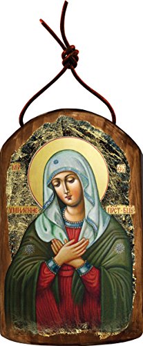 The Mother of God “Tenderness” 4.75″h Icon Ornament Handcrafted in Wood, Religious Gift