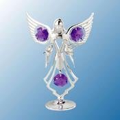Chrome Plated Angel W/ Doves Free Standing – Purple – Swarovski Crystal