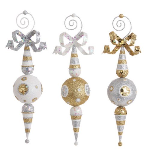 RAZ Imports – Gold, Silver & White Glittered Finial Ornaments
