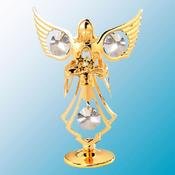 24K Gold Plated Angel W/Flowers Free Standing – Clear – Swarovski Crystal
