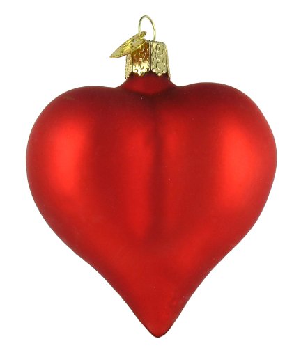 Old World Christmas Large Matte Red Heart Valentine’s Day Glass Ornament