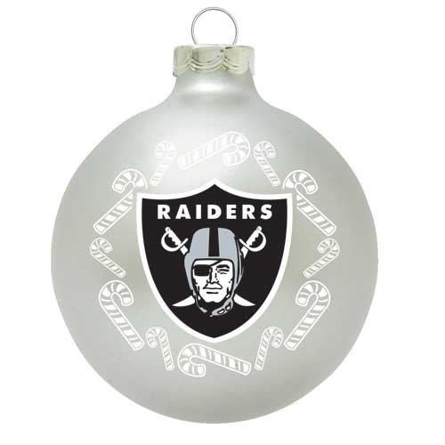 Oakland Raiders 2 5/8” Painted Round Candy Cane Christmas Tree Ornament