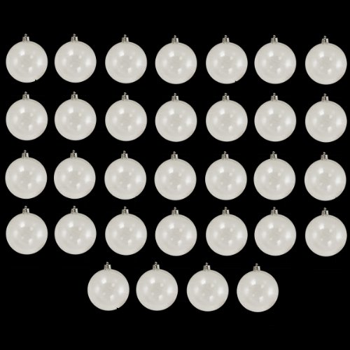 32ct White Iridescent Shatterproof Christmas Ball Ornaments 3.25″ (80mm)