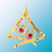 24K Gold Twin Hearts Spiral Ornament – Red Swarovski Crystal